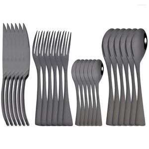 Conjuntos de utensílios de jantar pretos 24pcs Conjunto de talheres de aço inoxidável Faca de bife de bife de capa de capa de capa