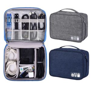 Förvaringspåsar Portabla digital USB -gadget Organiser Cationic Polyester Data Cable Storage Bag Travel Portable Cosmetic Bag Digital Bag Y2302