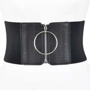 Celins Cinturão largo para mulheres vestidos elásticos cintos feminino Big Metal Circle Ring preto Senhora cintura 124 Z0223