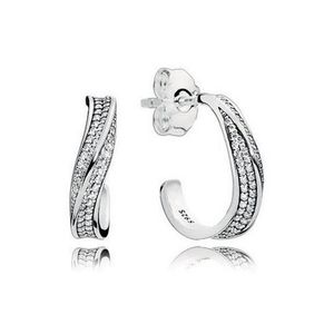 Серьга для шпильки Pave Wave Hook 925 Серебряное серебро для женского свадебного дизайнера Pandora Jewelry Grivenry Gift Cz Diamond Serrings с оригинальной розничной коробкой