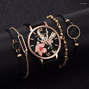 Orologi da polso Lvpai 5pcs Set Orologi da donna Bracciale Orologio da donna nero Orologio da polso al quarzo in pelle casual Orologio Relogio FemininoOrologi da polso Mo