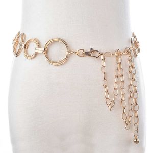 Bälten Gold Metal Ring Belt Fashion Women's Silver midjekedjan Lamer Alloy Three Rings Metal Chain Belt för klänning 174 Z0223