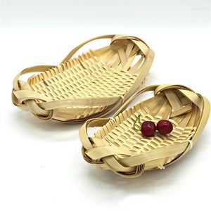 Dinnerware Sets Fruit Basket Bamboo Tray Sushi Plate Stagger Knit Handmade Tempura Dish Nigiri Natural Tableware 1pcs