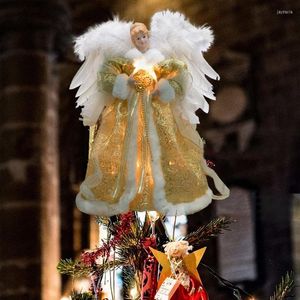 Juldekorationer tände Angel Tree Topper White Wings for Home Office Cafe Garden Wedding Birthday Party Glowing