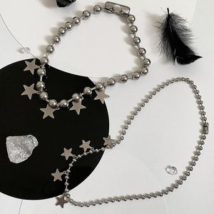 Choker 2023 Vintage Pentagram Star Beads Chain For Women Punk Hip Hop Cool Charm Trend Pendant Necklace Aesthetic Y2k Jewelry