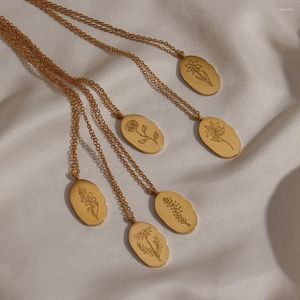 Catene Tarnish Free Letters Personalità irregolare Collana con ciondolo a fiore da 12 mesi Pietra portafortuna in acciaio inossidabile