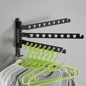 Hangers Racks Clothes Rack Hooks Wall Mounted Coat Hanger Hook Swivel Folding Dryer Balcony Drying Rack Black Bathroom Accessories 230227