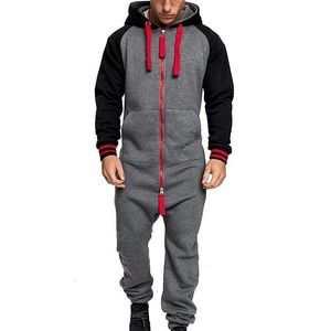 Men's Tracksuits FallWinter Men's Pajamas Onesie Adult Home Wear Patchwork Casual Hoodie Printed Zipper Printed Pajamas Hoodie Suit 230227