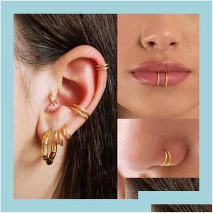 Näsringar tappar rostfritt stål dubbel ring spiral septum piercing brosket båge örhängen tragus spiral för kvinnor näsborre je drop dhe67