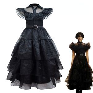 Abiti da ragazza mercoledì Addams Costume Girls For Kids Addam Vestidos Mesh Party Dresses Costume di carnevale Wowan Costume di Halloween 230227