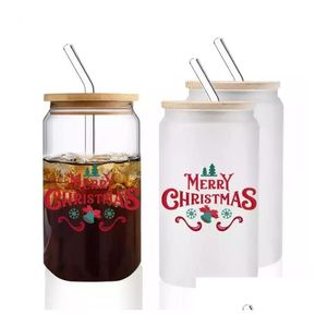 Mugs 12/16Oz Sublimation Glass Cola Can Single/Double Wall Tumbler Beer Jar Soda Beverage St Cup With Bamboo Lid And Plastic Drop De Dhc1Y