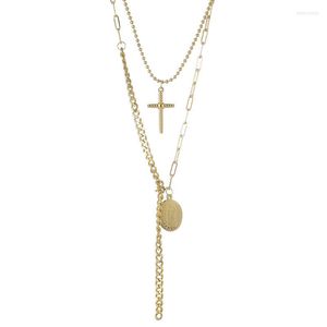 Pendant Necklaces 5 Piece Wholesale 2 Layers Stainless Steel Link Chain Cross Virgin Mary Pendants Necklace For Women Charm Jewlery