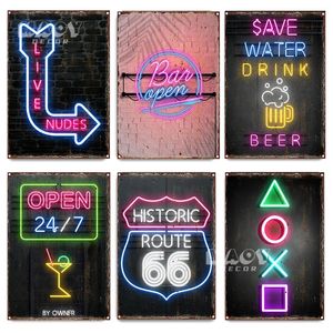 Vintage neon efekt batonik otwarty metalowy znak dekoracja dekoracje ściennej retro napoje piwo
