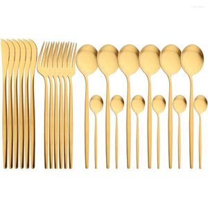 Geschirr-Sets, 24-teilig, goldfarben, matt, für Zuhause, hochwertiges Besteck, Abendessen, Löffel, Gabeln, Messer, Besteck, westliches Besteck