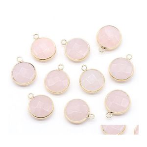CAR DVR CHARMS FACETED GEMSE Golden Plated Natural Stone Chakra Reiki Healing Pink Crystal Pendants For DIY Armband Necklace Jewelry Acc Dr Dhenm