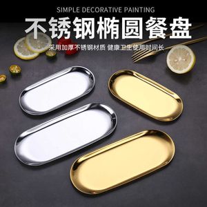 Decorative Plates Stainless steel Korean oval plate dessert tray bread dessert vermicelli plate Western food barbecue plate Z0227