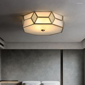 Ceiling Lights All Copper Glass Lamp Living Room Retro Nostalgic Study Creative Geometric Three-dimensional Nordic Bedroom Lamps