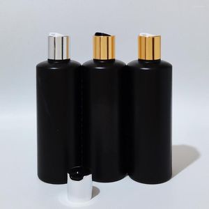 Storage Bottles 20pcs 300ml Empty Black HDPE Liquid Soap Lotion Cosmetic Bottle Containers Gold Aluminum Disc Top Cap Metal