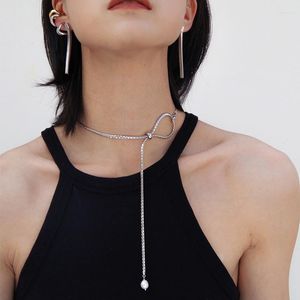 Choker Gsold Temperament Pearl Tassel Knutad dragbar designhalsband Enkelt flerklädda uttalanden Kvinnliga smycken