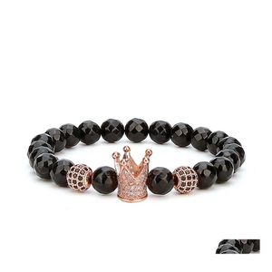 car dvr Beaded Strands Fashion 10Pc/Set Crown Beads Bracelet Charm Handmade Jewelry For Men Women 8Mm Mtisection Black Onyx Stone Drop Deli Dhzpo