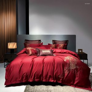 Bedding Sets Luxury Set King Size Egypt Cotton Quilt Covers And Pillowcases 4/6pcs Solid Grey Green Red Duvet Cover Gold Horse