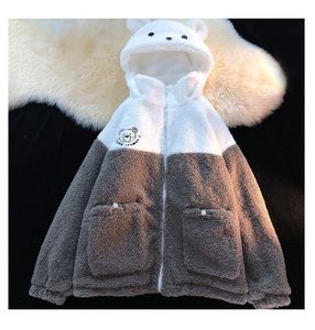 Felpa con cappuccio in lana di agnello da donna Giacca oversize con orecchie di orso Kawaii da donna Maglione caldo spesso giapponese da donna Felpe Cappotto da ragazza a maniche lunghe allentato