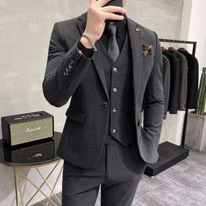 Men's Suits Blazers Jacket Vest Pants High-end Brand Boutique Fashion Solid Color Mens Casual Business Suit 3Piece Set Groom Wedding Dress 230227