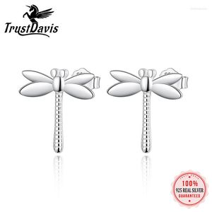 Studörhängen Trustdavis Real 925 Sterling Silver Exquisite Dragonfly Insect for Women Sweet Fashion Jewelry Gift F101