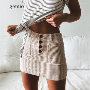 Skirts Sexy Khaki Ribbed Women High Waist Skirt 2023 Autumn Casual Knitted Bodycon Pencil Breasted Cotton Mini