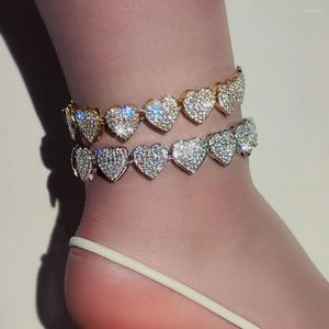 Cavigliere Punk Heart Catena da tennis Cuban Link per donna Bling Micro Pave Love Bracciale alla caviglia Gioielli alla moda