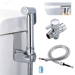 Toilet hand held bidet sprayer kit brass chrome plated bathroom bidet faucet spray shower head with hose & T-adapter & holder172u