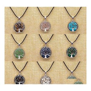 car dvr Pendant Necklaces Natural Stone Tree Of Life Necklace For Women Men Black Turquoise Quartzs Pu Chain Jewelry Drop Delivery Pendants Dhz8C