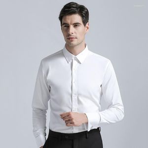 Mense Dress Shirts Högkvalitativ skjorta Regular Fit Cotton Cufflink Solid Color Long Sleeve Business Suits Blus