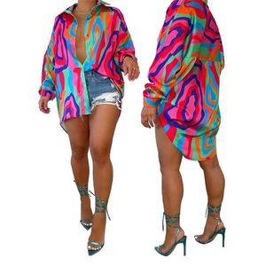 Retail Designer Women Shirt Dresses Tie Dye Print Fashion Cardigan Dress