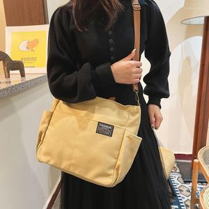 Evening Bags Canvas Tote Women Bookbag Simple Casual Crossbody Shoulder Bag Girls Solid Handbag Students Messenger For