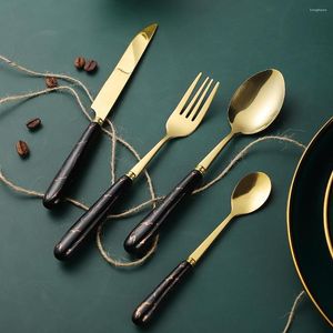 Dinnerware Sets Stainless Steel Cutlery Set Ceramic Handle Black Gold Western Fork Knife Spoon Tableware Kitchen Flatware