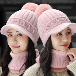 Beanies Beanie/Skull Caps Winter Hat Keep Neck Warmer Set Thick Beanie Casual Hats For Women Lägg till päls foder varm stickad oliv22