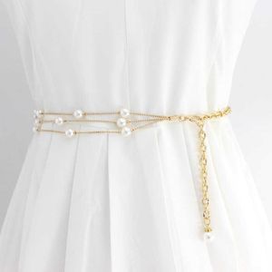 Bälten Multilayer Pearl Thin Long Belt For Women Elegant Gold Metal Body Chain Apparel Dress Decor Justerbara kvinnliga midjeband Rems Z0223