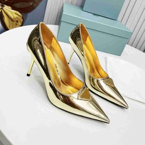 Top Design Dress Shoes Fashion 2023 Prradity Women Leather High Heel Letter Logo Party Wedding Holiday Holiday Casual Plano Shoes 02-05