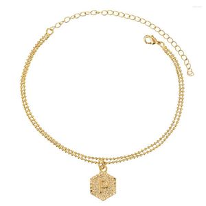 Anklets Gold Color Layered Beaded Chain Initial Anklet For Women Fashion Ankle Bracelet With 26 Letters Alphabet Foot Jewelry Exte