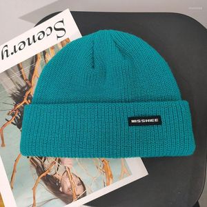 Gorros -gorros/caveira tampa de crânio outono inverno masculino com nervura malha touca de caveira feminina gorro de punho com tag cor sólida marcada malha grossa