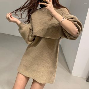 Casual Dresses Two-Piece Dress Set Winter Outfit Women Sticked Set Fleece Tracksuits Autumn Sweater and Tank Japan