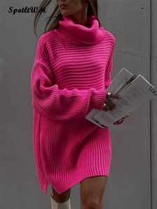 Kvinnors tröjor Kvinnor Överdimensionerad Turtleneck stickade tröjor Autumn Winter Winter Casual Long Sleeve Pullover Jumpers Elegant Warm Sweater Dresses 230227