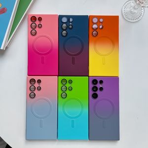 Gradient magnetyczny bezprzewodowy ładowanie dla Samsung S23 Ultra S22 Plus S21 Camera Ochraniacz Ochraniacza Miękka płyn Silikon Hybrydowy MagnesProof Magnet Pokrywa Skóra