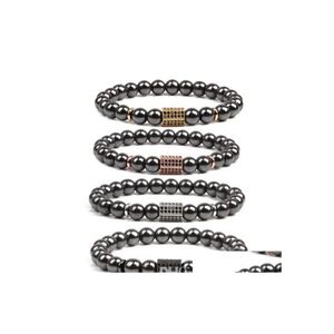 car dvr Beaded Strands 10Pc/Set Fashion Bead Bracelet For Men Magnetic Black Gallstone Copper With Beads And Hexagonal Column Mans Drop Del Dhceu