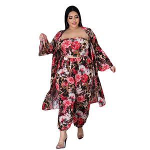 Womens two piece pants blouses shirts boob tube top long-sleeve shirt trousers three-piece suit ht2755 flower Leopard print Pattern plus size spring summer suits