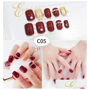 False unhas 41 desenhos falsos artificiais 24pcs mulheres unhas de dedo curto com cola