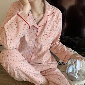 Pijama feminina de pijama feminino Autumn Spring Manga longa Sleep Sleep Sleep Set Awear