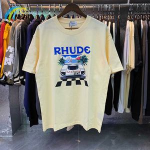 Rhude Men'sTシャツ重布モナコモナコリミテッドトップティーメンズ女性1タグ100％コットン夏スタイル特大シャツEM4M 460