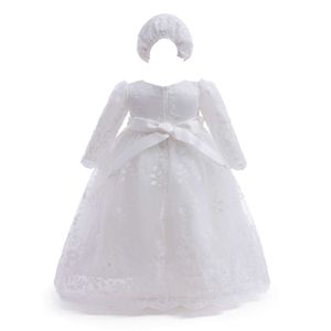Girl's Dresses HETISO New Long Sleeve White Princess Christening Dress For Girl Kid's Dress Toddler Girl Clothes 0 to 12 24 Months